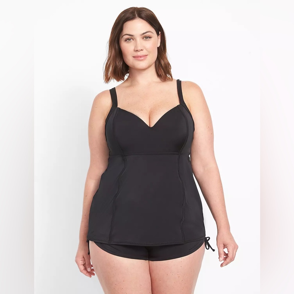 NWT Lane Bryant LIVI Underwire Mesh-Strap Tankini Swim Top Black Size 40G